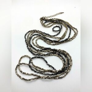 Vtg VCLM Silver Tone Tri Colour Nugget Bead Multi Strand Necklace 34” + 3” Ext